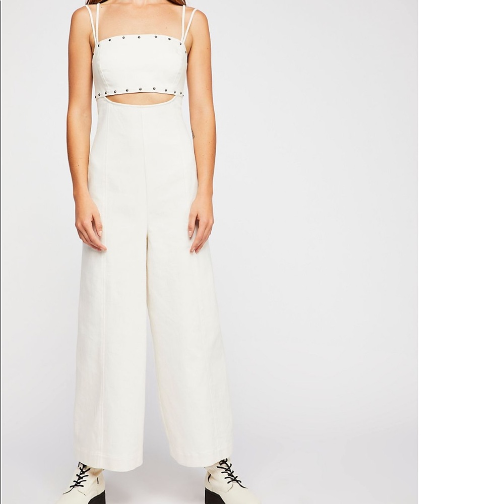 Free people white denim jumpsuit
